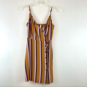 Xhilaration Button Front Faux Wrap Dress Striped